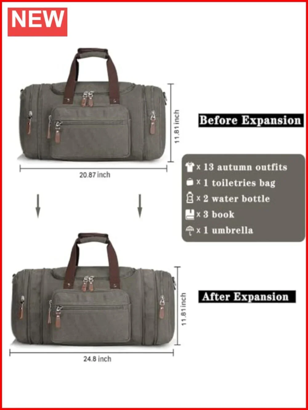 Canvas Duffle Bag Large Travel Tote Overnight Weekender Shoulder Luggage